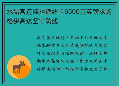 水晶宫连续拒绝纽卡6500万英镑求购格伊高达坚守防线